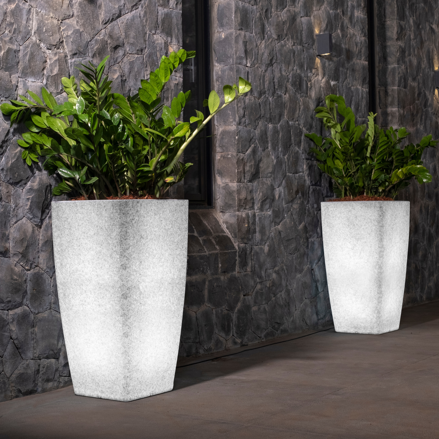 Paris 40 Rotomolded Square Plastic Pot with LED for Home & Garden (40CM | 15.7 INCH, Square, White Stone Finish, with Led)