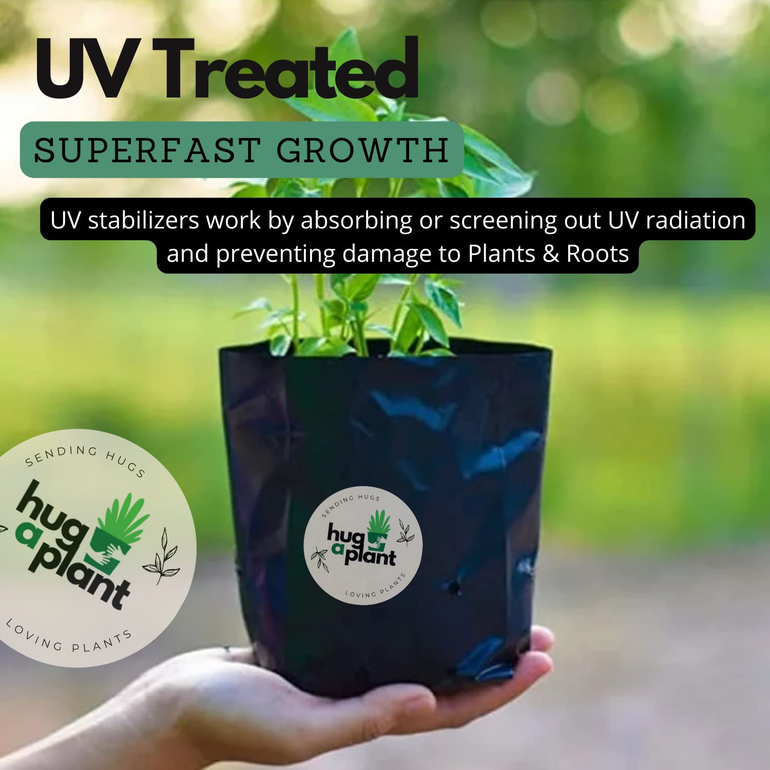 Hug A Plant | UV Protected Poly Grow Nursery Plant Bags | Suitable for Large Big Plants |Trees |Fruit Plants |Landscaping|Bonsai |Ficus(Black,24X24 INCH)