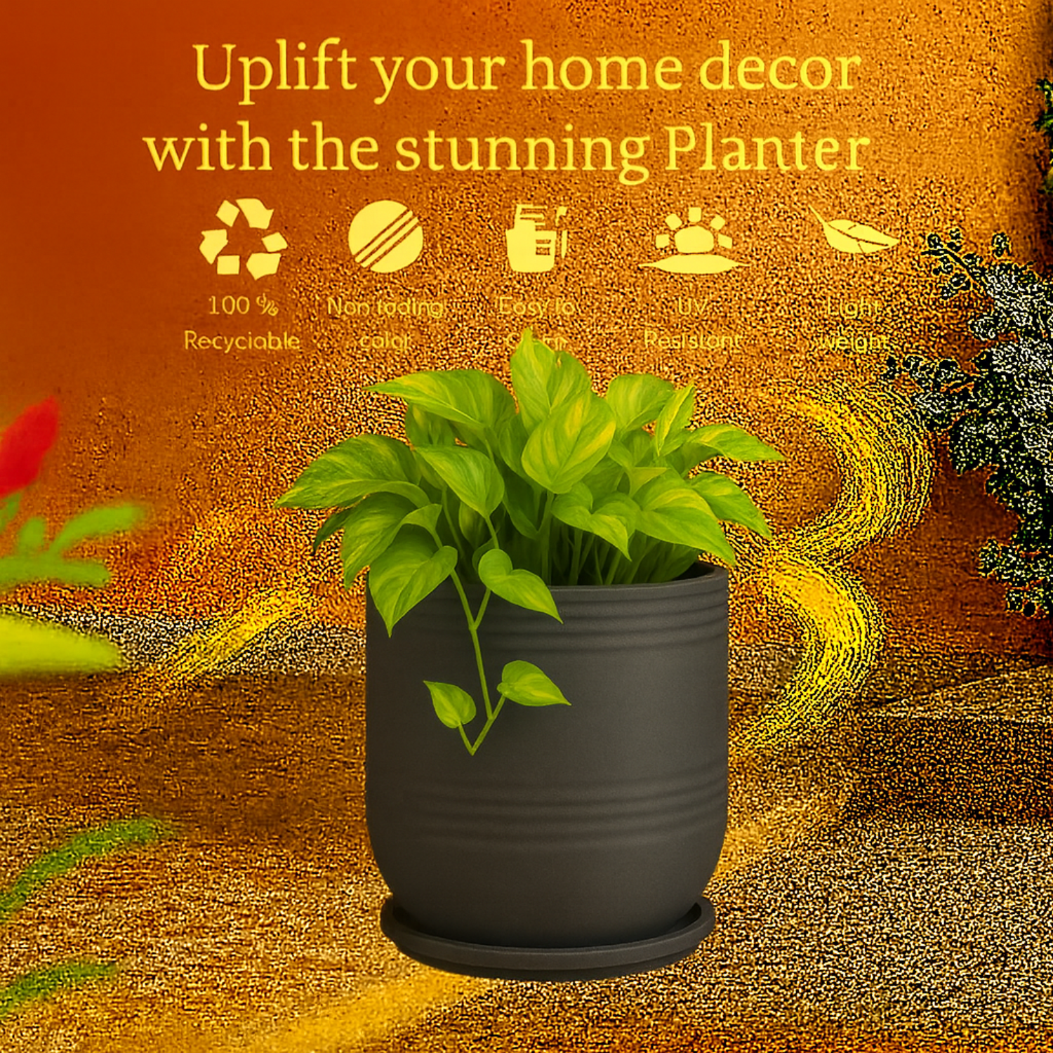 Mia Rotomolded  Pots And Tray for Home & Garden (Pack of 1)