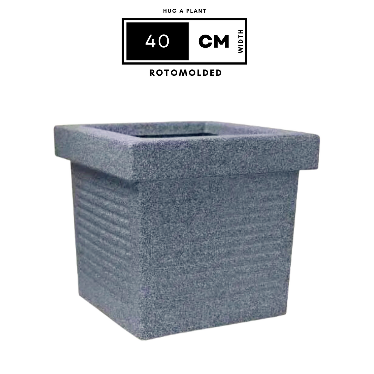 Cubo Rotomolded Square Plastic Pot For Home & Garden (Grey Stone Finish, Pack Of 1)