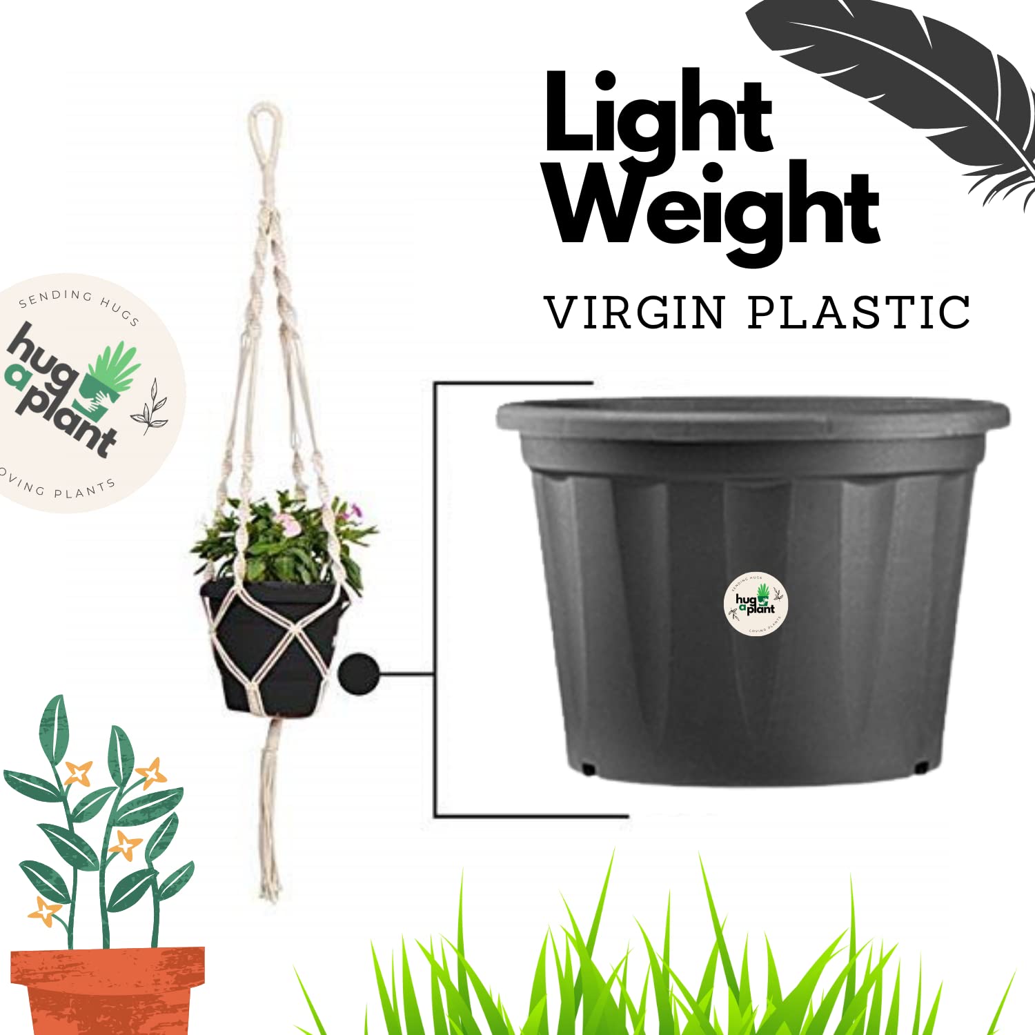 8 Inch Grower Plastic Pot Black