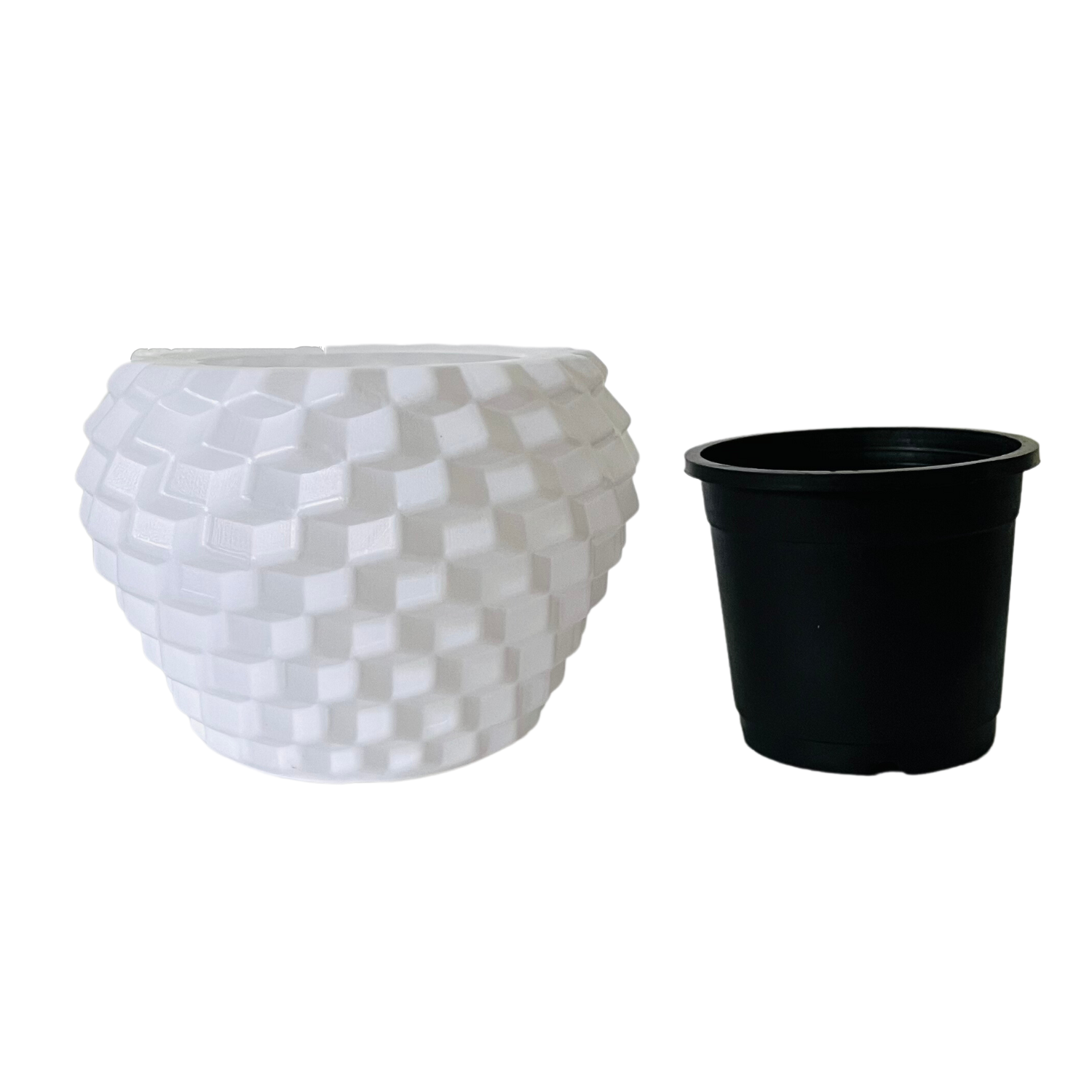 Pixel Pot | Round Pot With inner For Tabletop | Office | Indoor Garden | Home& Garden