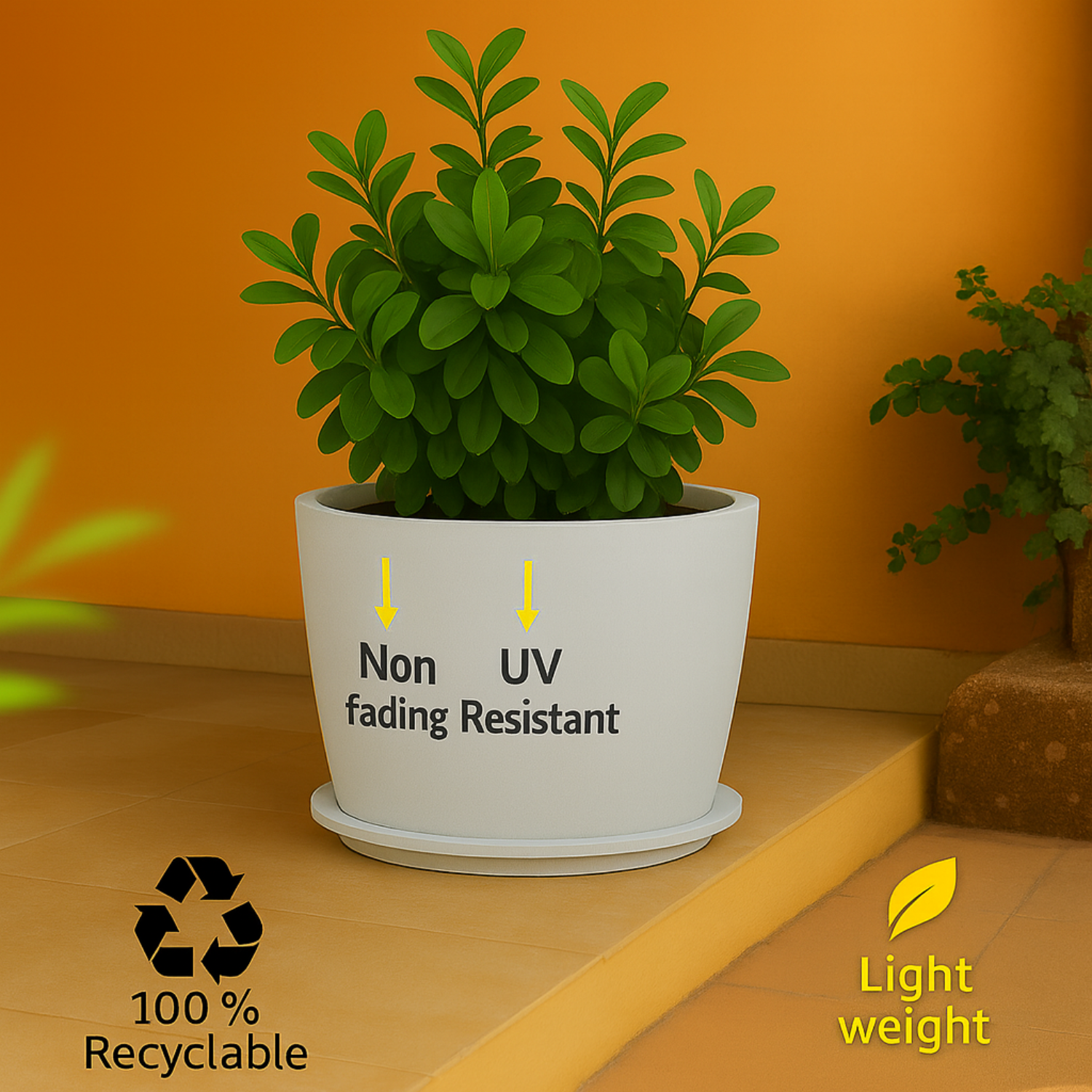 Nora Rotomolded  Pots And Tray for Home & Garden (Pack of 1)