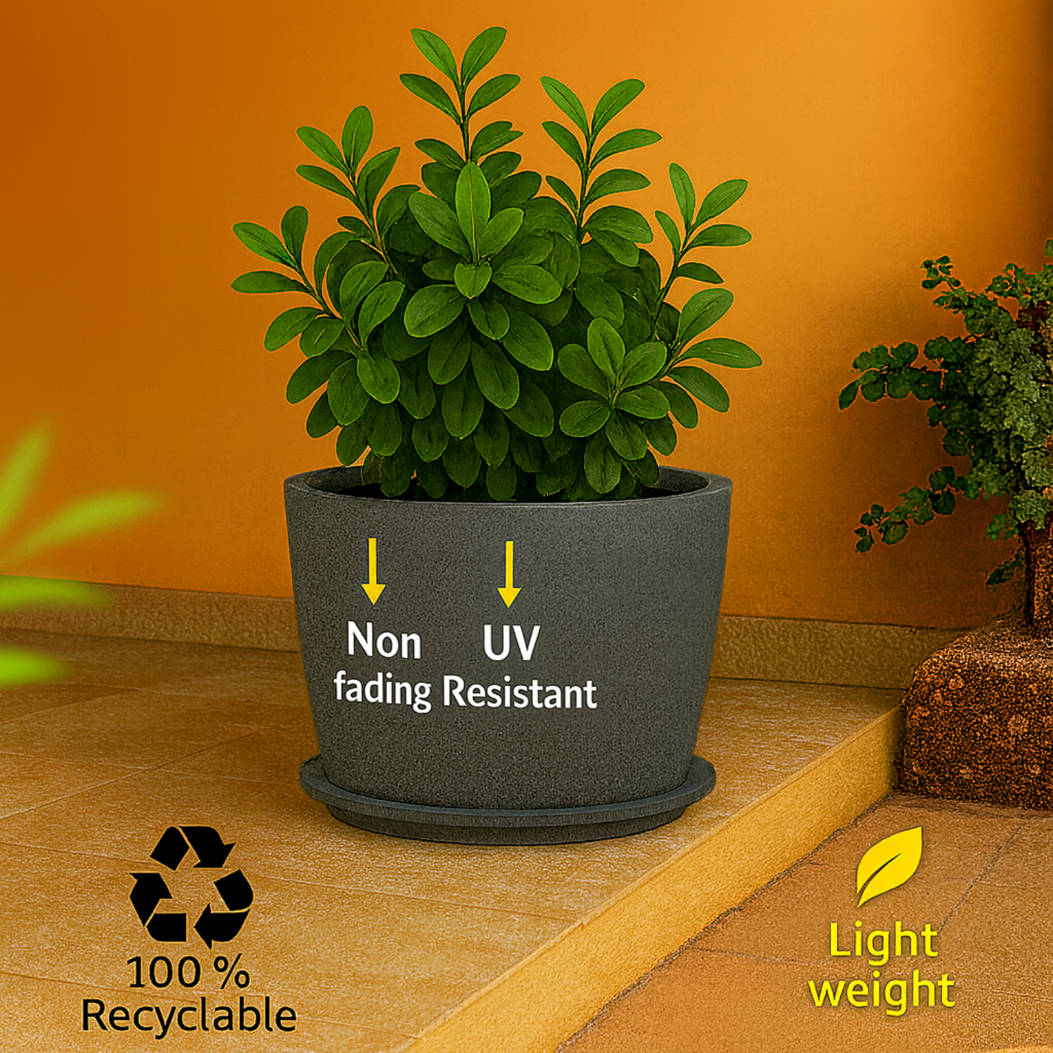 Nora Rotomolded  Pots And Tray for Home & Garden (Pack of 1)
