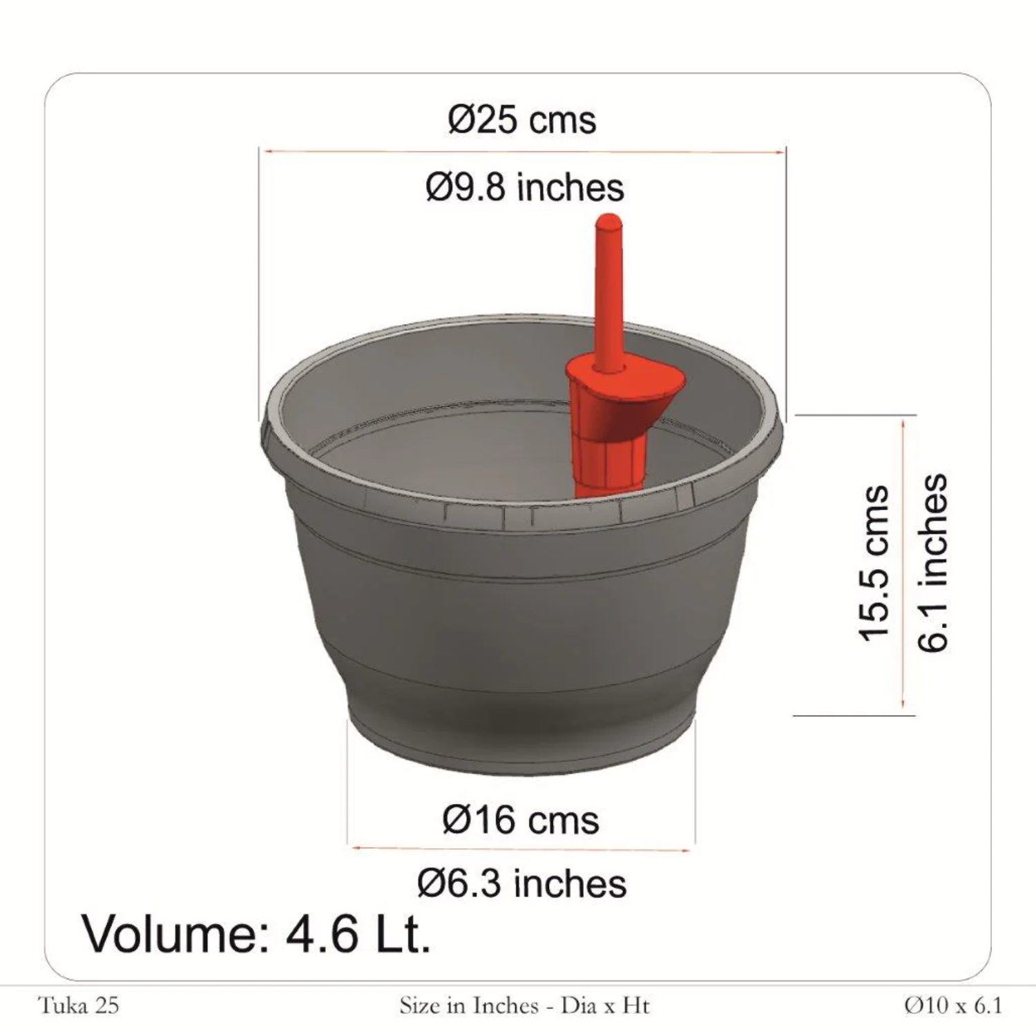 Tuka 25 Round Plastic Pot (Without Self-Watering Kit)