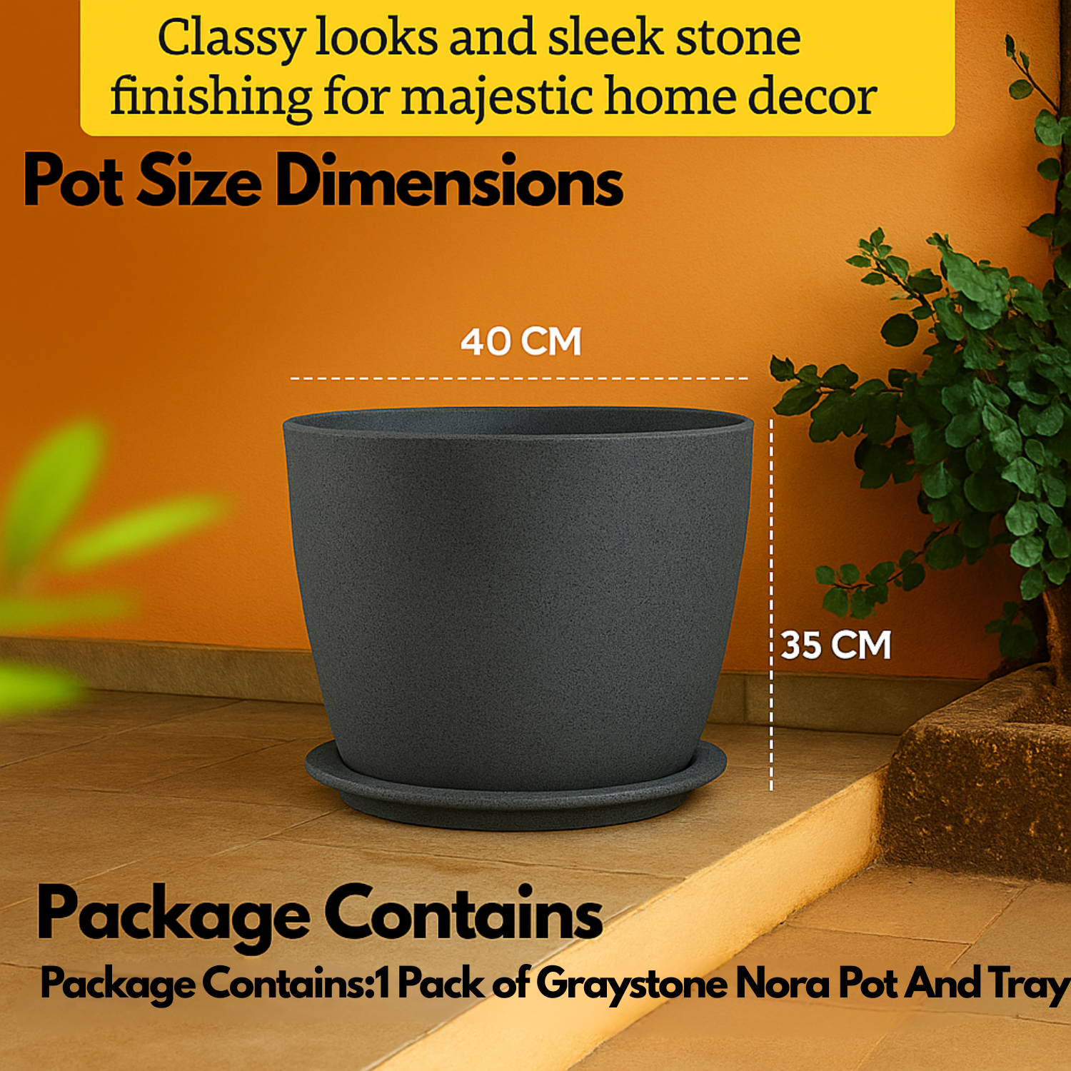Nora Rotomolded  Pots And Tray for Home & Garden (Pack of 1)