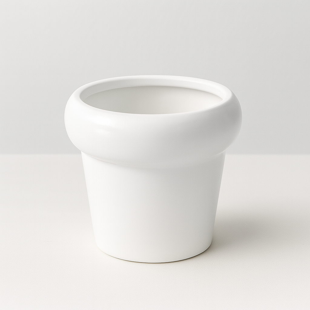 White Designer Ceramic Pot (Matt Finish,Small) for Home & Indoor Plant Decor
