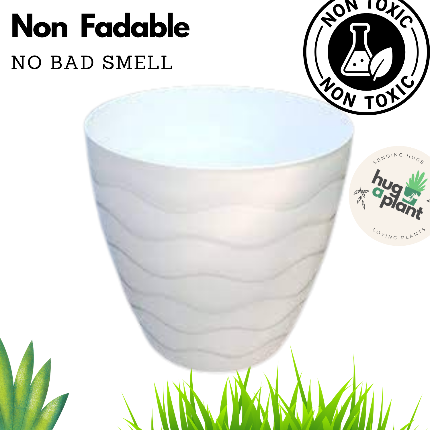 Hug A Plant Wave Pot(9 Inch) White colour for Home & Garden