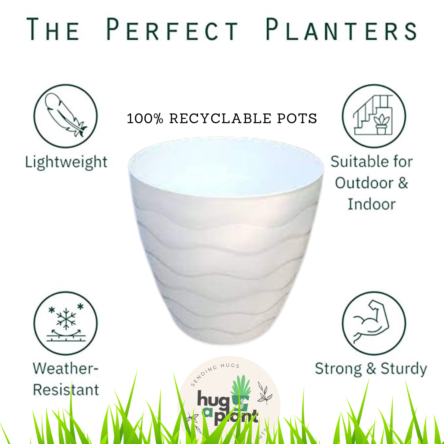 Hug A Plant Wave Pot(9 Inch) White colour for Home & Garden