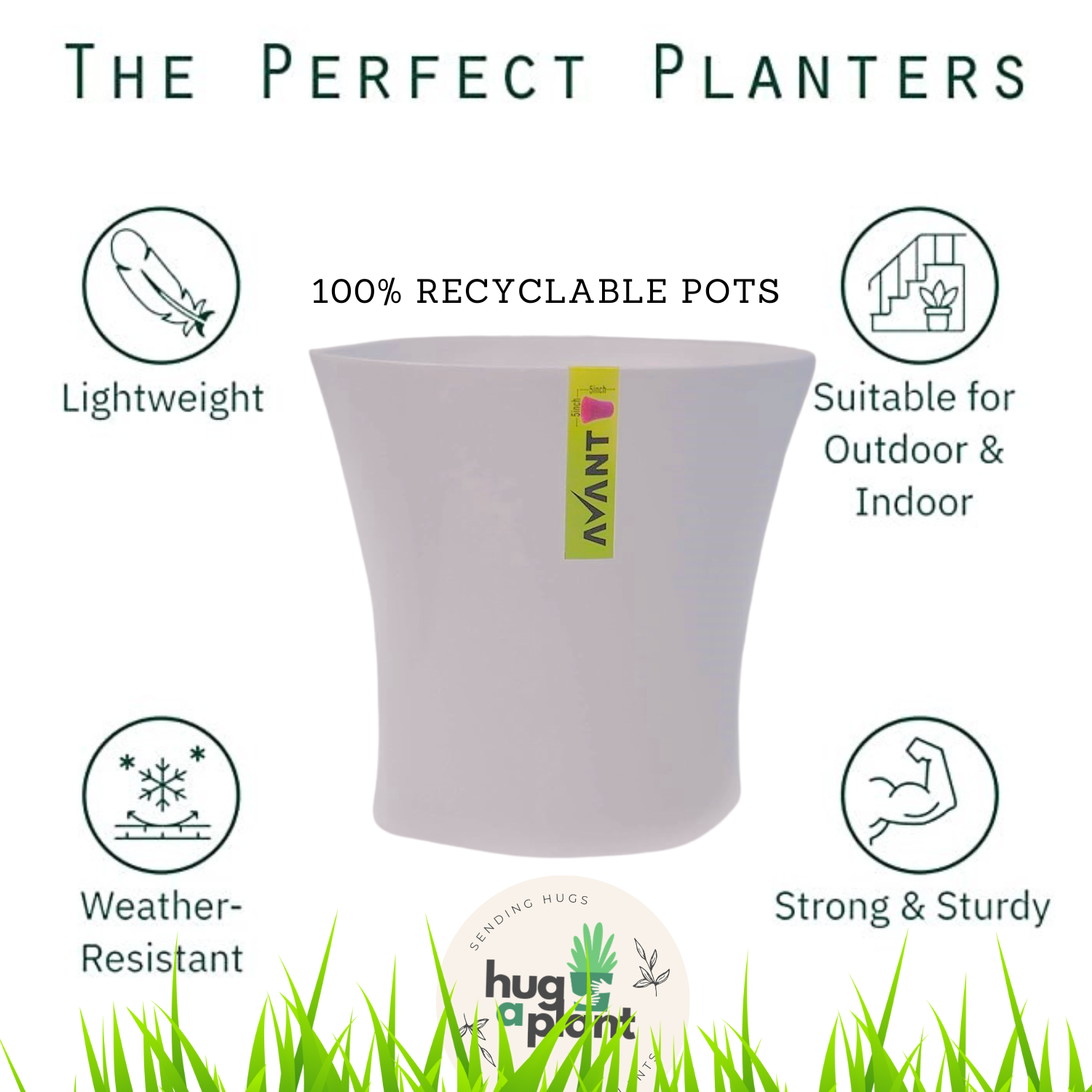 Hug A Plant Arc Pot(5 Inch) White colour for Home & Garden