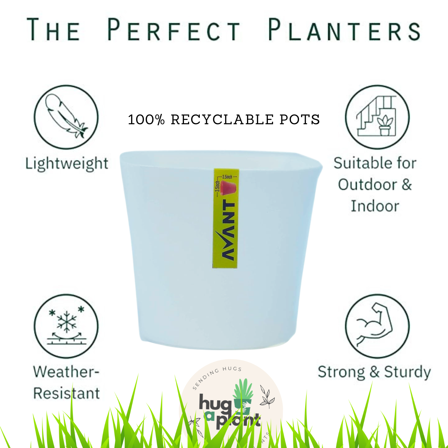 Hug A Plant LB Pot(3.5 Inch) White colour for Home & Garden