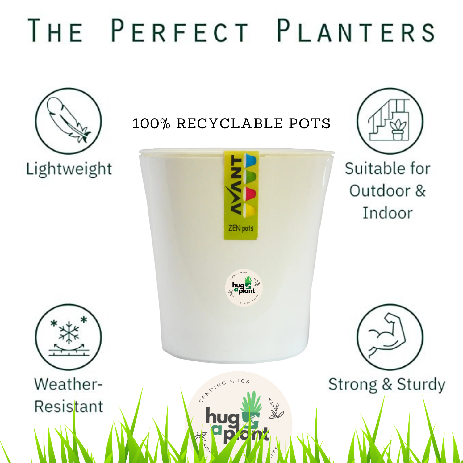 Hug A Plant Zen Pot (6.5 Inch) White colour for Home & Garden