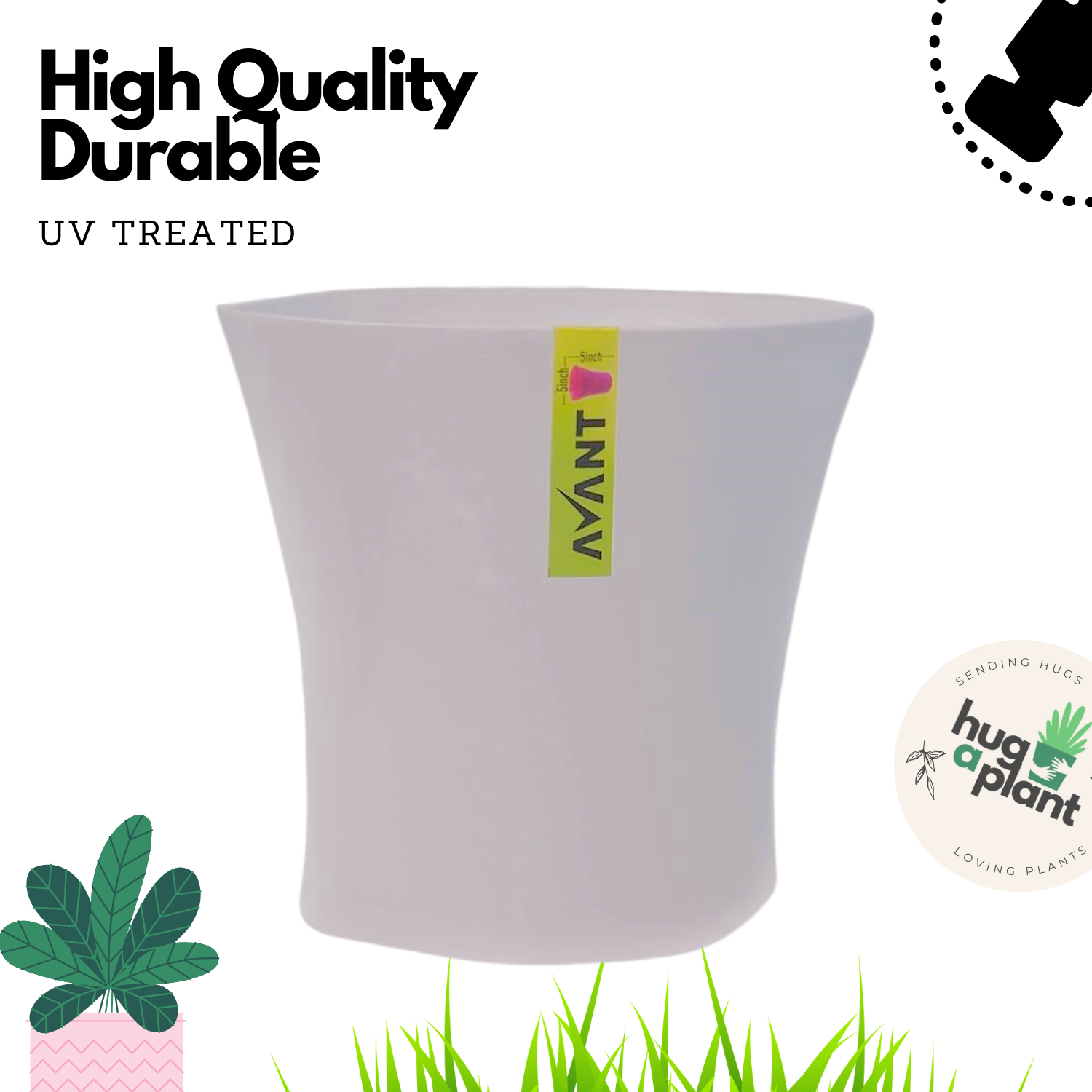 Hug A Plant Arc Pot(5 Inch) White colour for Home & Garden