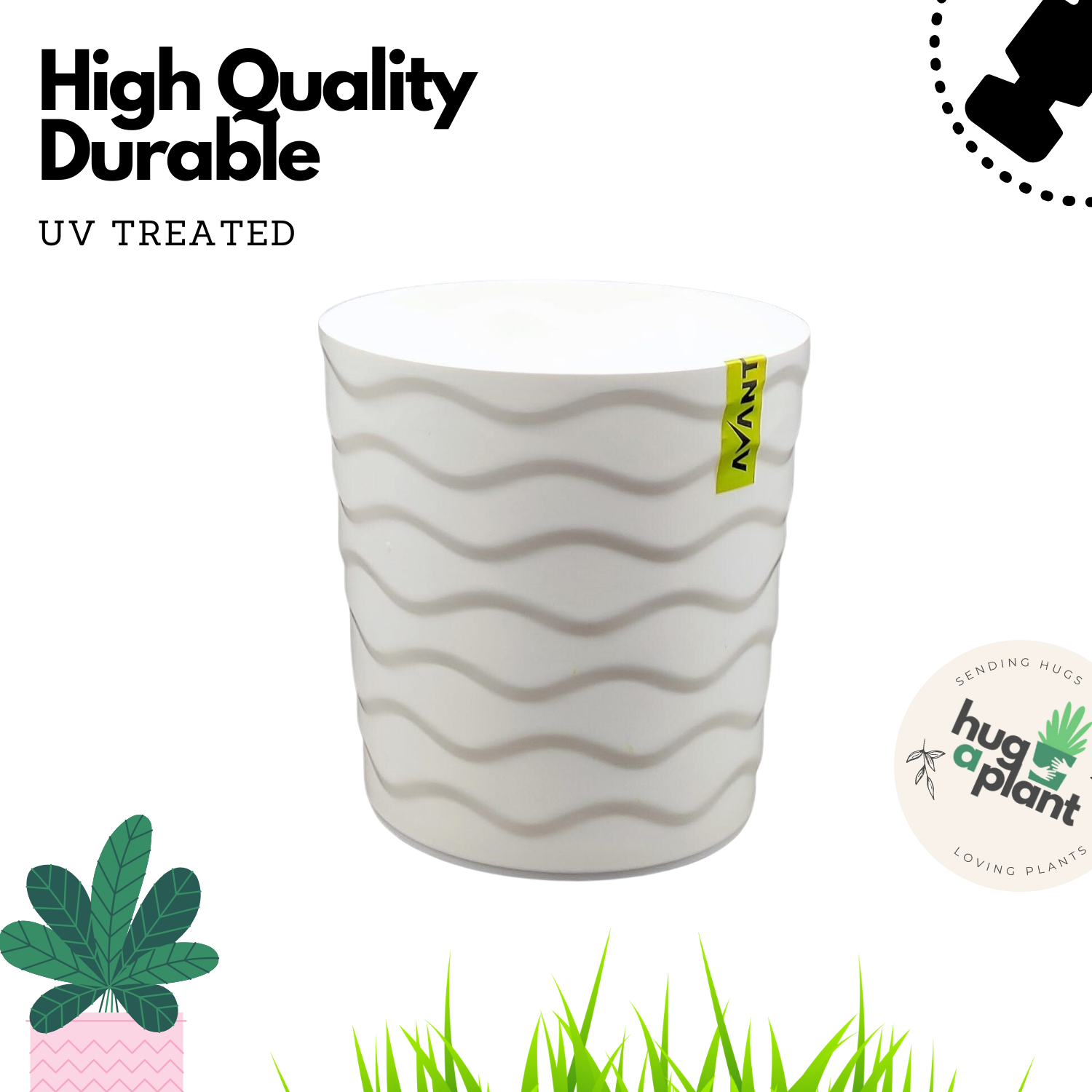 Hug A Plant Wave Pot(5 Inch) White colour for Home & Garden