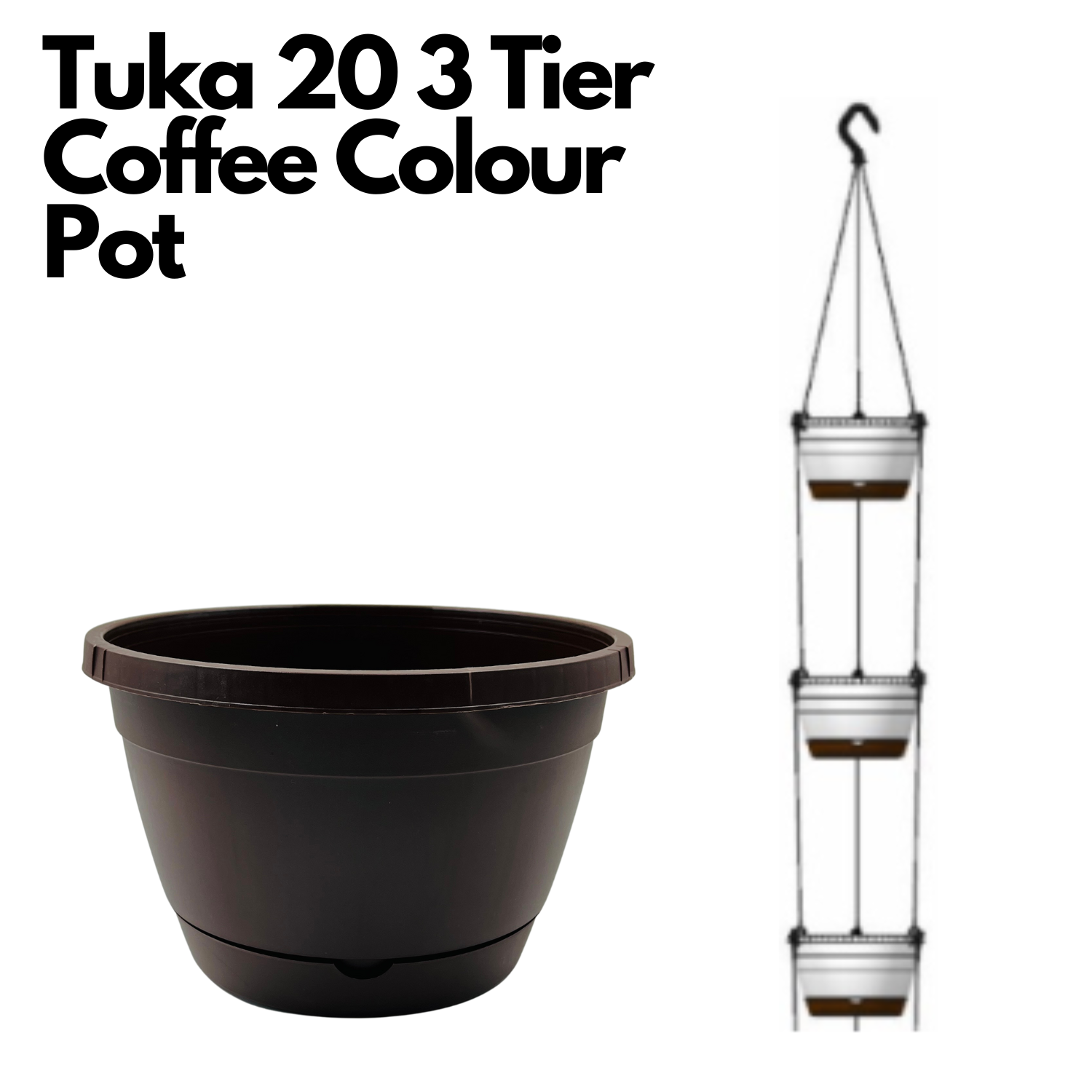 Tuka 20 Three Tier Self Watering Hanging Plastic Pot