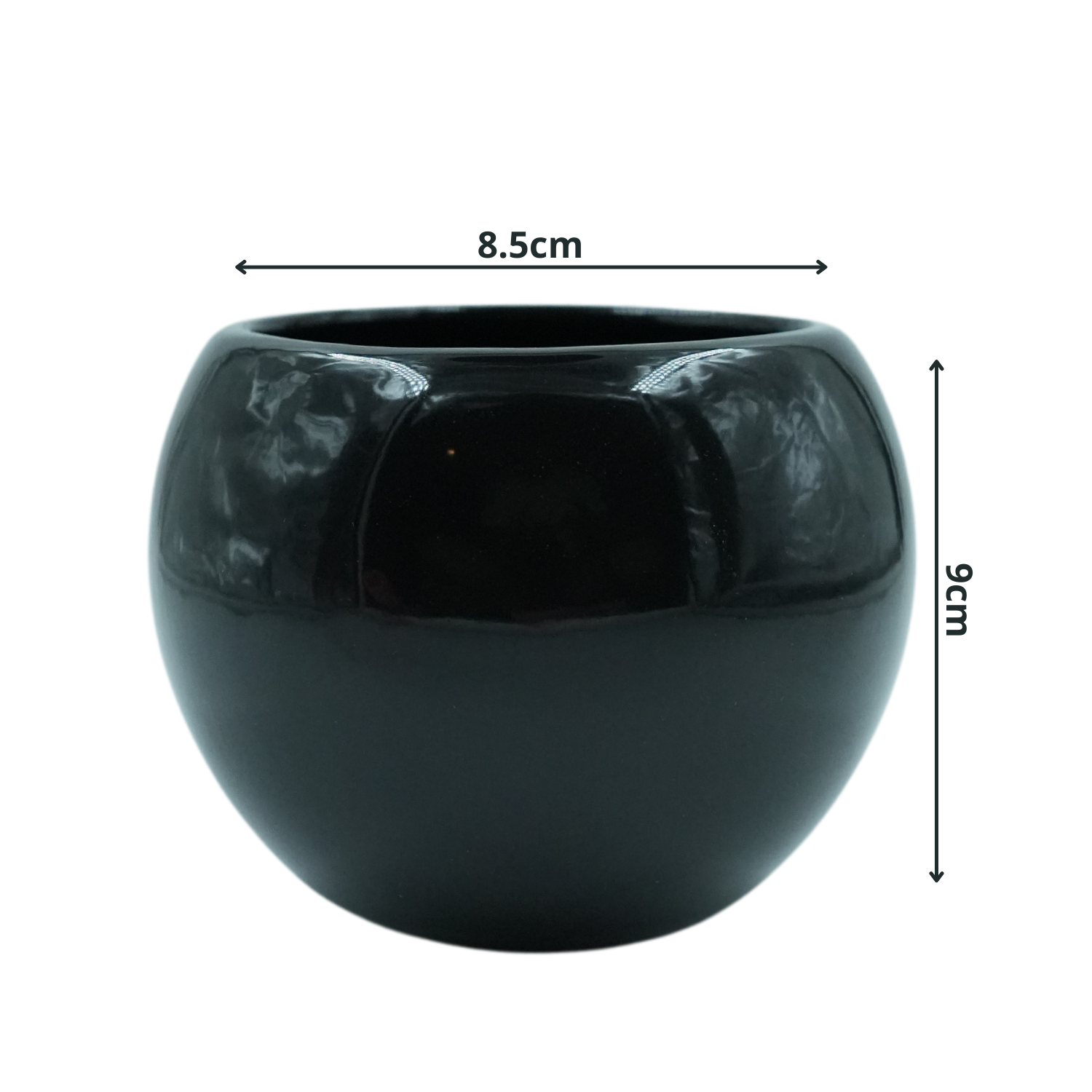 Designer Ceramic Pot (Black, Glossy Finish,Small) for Home & Indoor Plant Decor