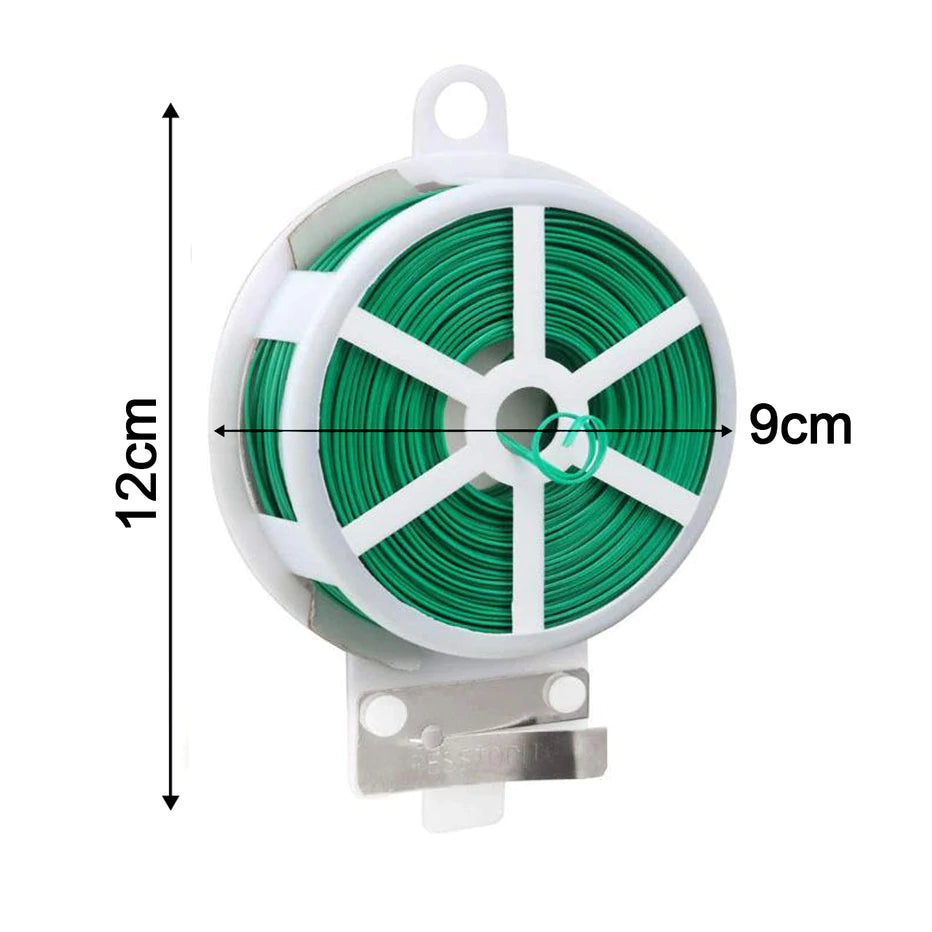 PLASTIC TWIST TIE WIRE SPOOL WITH CUTTER FOR GARDEN YARD PLANT 50M (GREEN)