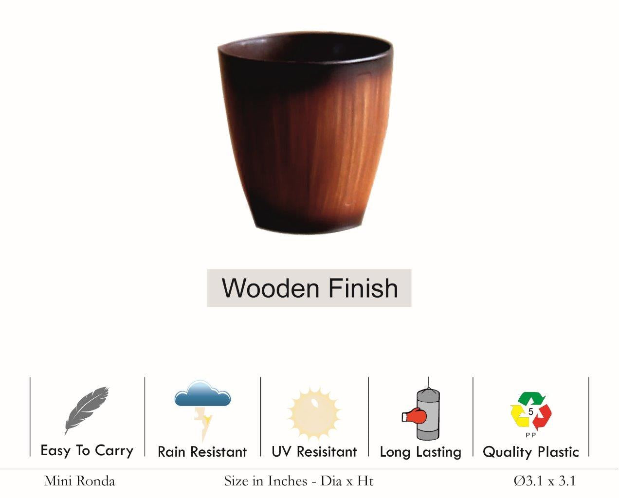 Mini Ronda Wooden Finish Plastic Pot