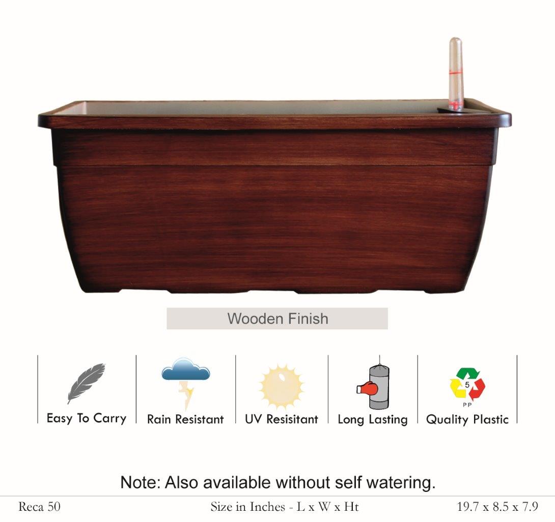 Reca 40cm Wooden Finish Rectangle Plastic Pot (Without Self-Watering KIt)