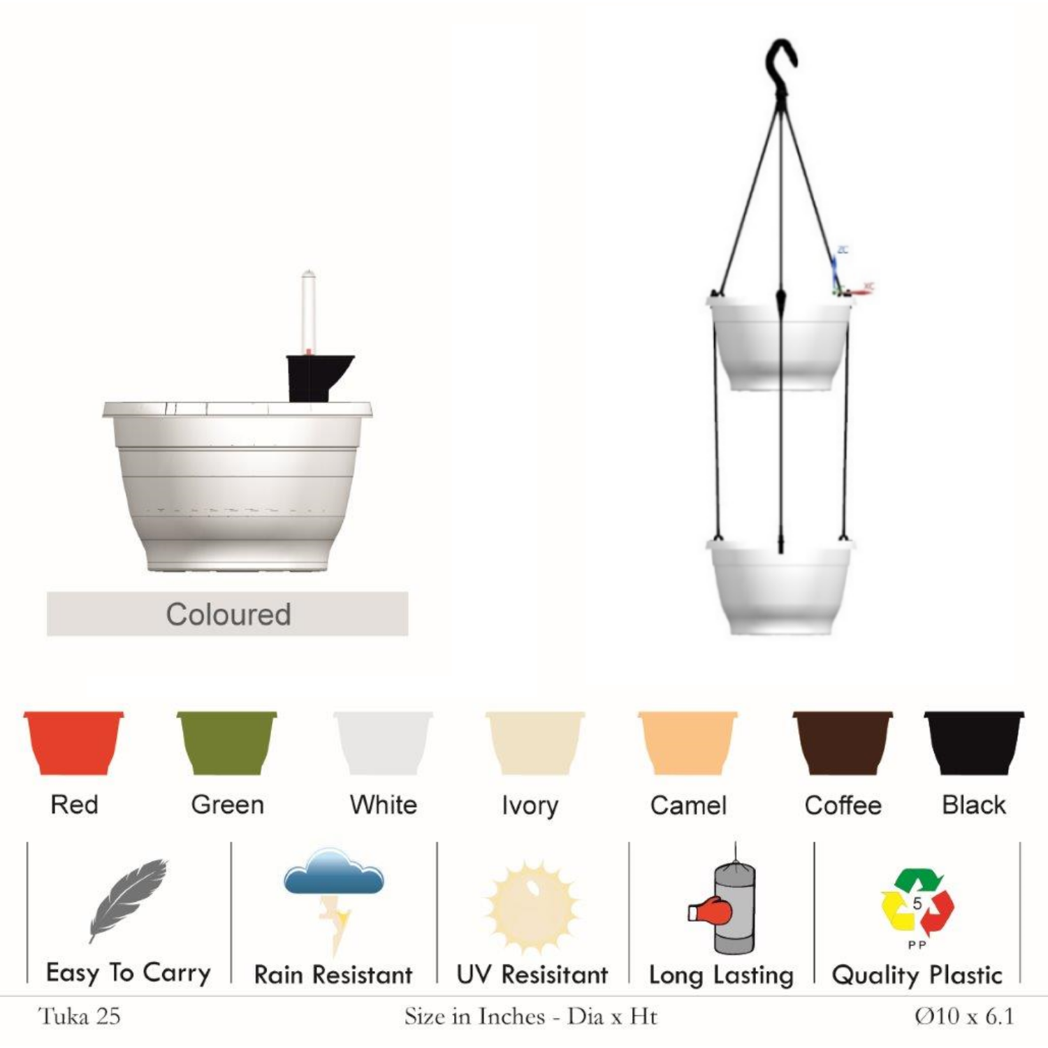 Tuka 25 Two Tier Hanging Plastic Pot (Withou Self-Watering Kit)